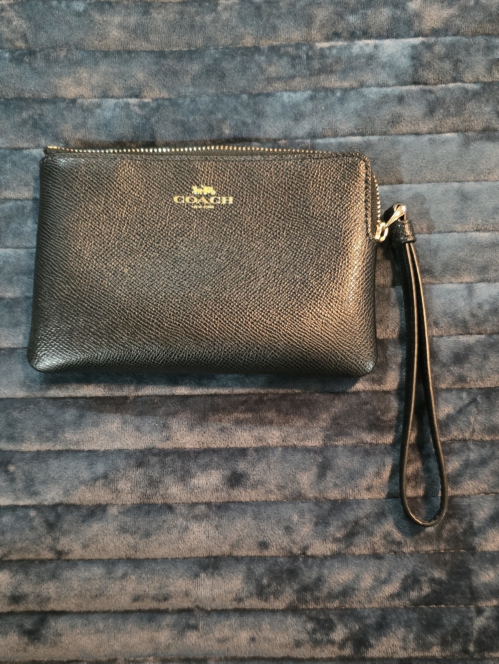 Coach Black Leather Wristlet with Gold Logo